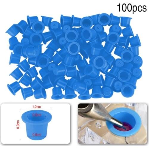 100pcs Plastic Yellow Blue Small Number Permanent Makeup Tattoo Ink Cups Pigment Caps Tattoos Color Cup Accessories