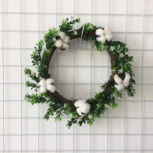 12 Inch Natural Cotton Wreath W/Twig Base Artificial Leaves Christmas Wreath Farmhouse Decor