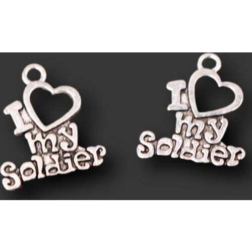 15pcs Silver Plated I Love My Soldier Tags Pendants Retro Bracelet Keychain Metal Accessories DIY Charms Jewelry Crafts Making
