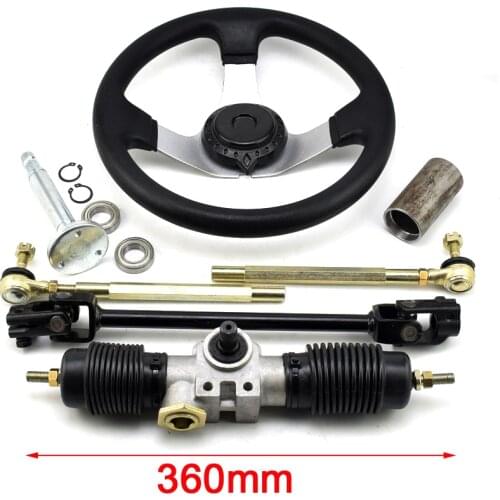 300mm Steering wheel 360mm Power Gear Shaft 380mm U Joint Tie Rod Knuckle Assy For DIY China Go Kart Buggy ATV UTV Bike