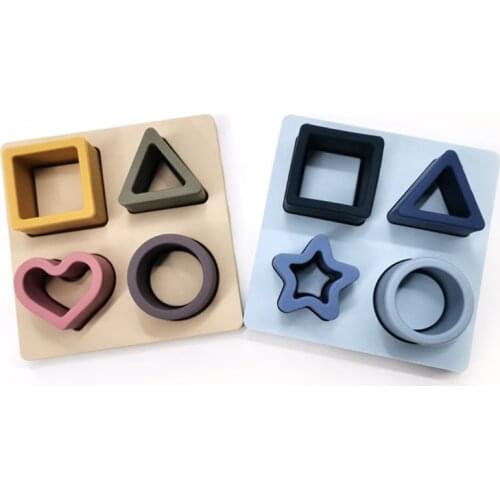 4pcs/lot Silicone Geometric Shape Imposition Building Soft Block Silicone Teether Jenga Building 3D Folding Educational Game Toy