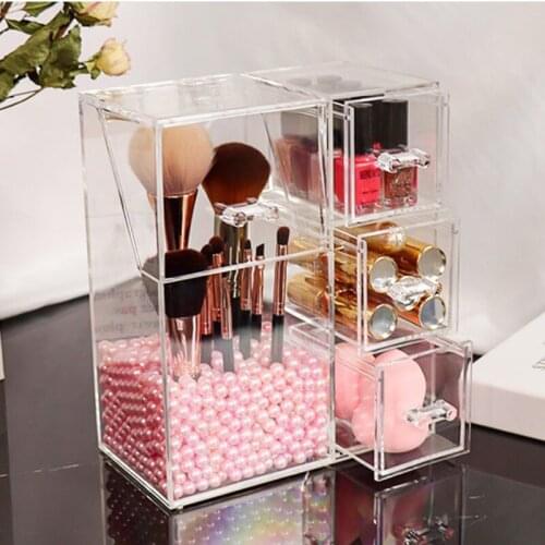 Acrylic Makeup Brush Holder Jewelry Container Organizer Case Lipstick Pencil Nail Polish Transparent Storage Box Rack