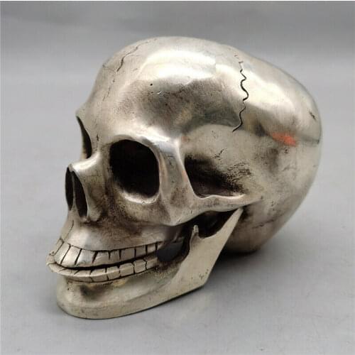Archaic Tibet Silver In-D Skull Framework Statue