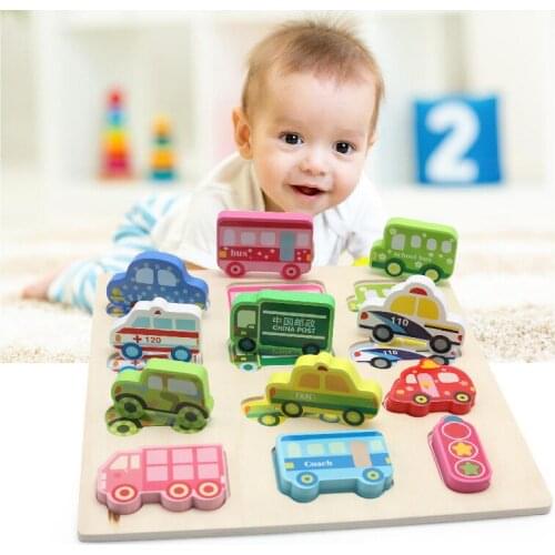 Wooden multifunctional jigsaw puzzle three-dimensional puzzle hand grabbing board Vehicle shape cognitive card education toy M51