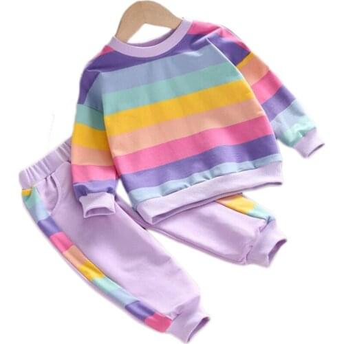 Children Clothes Spring Autumn Girls Fashion rainbowT-shirt+Pant 2pc Outfit Kids Clothes Sport Suitr Girls Sets 2-8Y