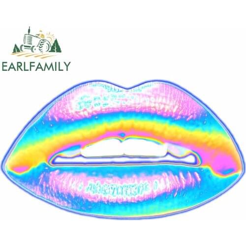 EARLFAMILY 13cm x 7.7cm For New Holographic Lips Motorcycle Car Bumper Sticker Personality Creative Decal Cartoon Graphics Decor