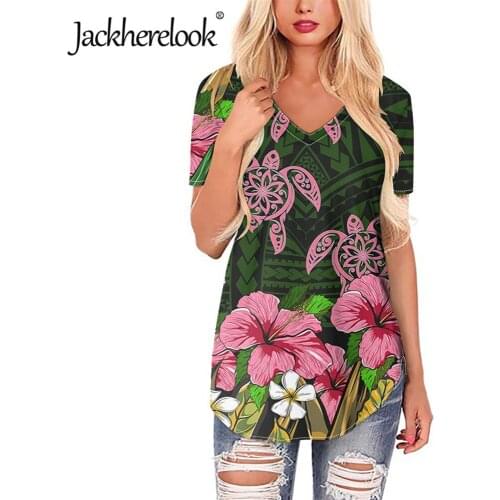Jackherelook Polynesian Hawaiian Turtle Hibiscus Plumeria Print Women Plus Size Tshirt Casual Streetwear Tee Clothing Ladies Top