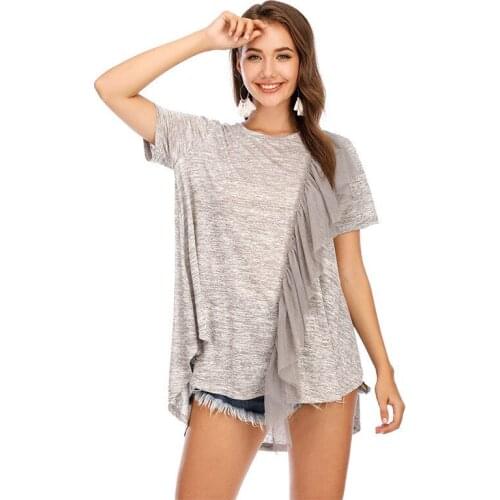 Jospoo Original Design Irregularity Loose Women Tshirt Round Neck Short Sleeve Base T Shirt Breathable Fashion Casual Women Tops