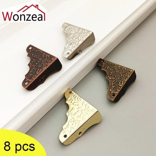 Hot New 8pcs Iron Antique Brass Corner Brackets Jewelry Wine Gift Box Wooden Corner Protector Guard Furniture Hardware+Screws