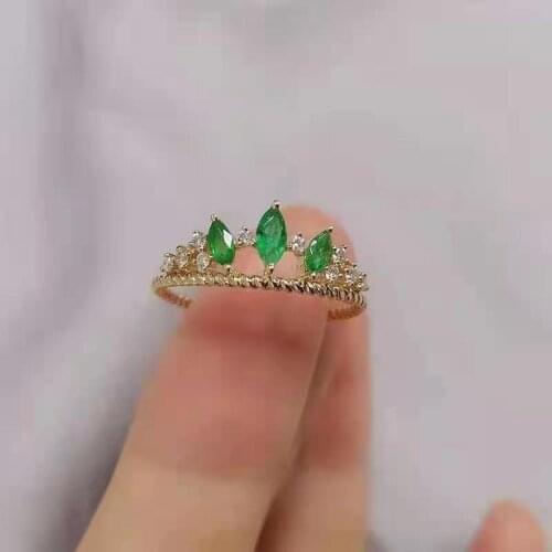 Inlaid Natural Columbia Emerald Simple Rhombus Ring S925 Sterling Silver With Fine Fashion Jewelry for Women MeibaPJFS