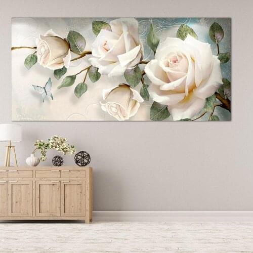 KAMY YI Boutique Flowers White Roses Diamond Painting Cross Stitch 5D Diy Embroidery Mosaic European Style Home Decoration