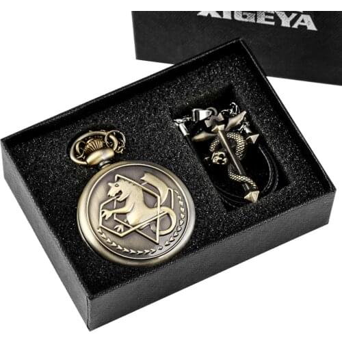 Retro Tone Fullmetal Alchemist High Grade Gifts Sets Pocket Watch Cosplay Edward Elric Anime Design Japan Anime Necklace Clock
