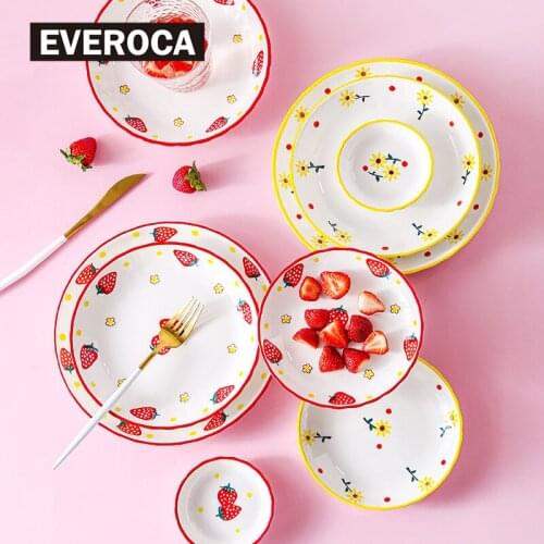 Ceramic Plate Cutlery Strawberry Sun Flower Cartoon Pattern Home Cute Steak Western Food Main Dish Taste Dish Kitchen Tool