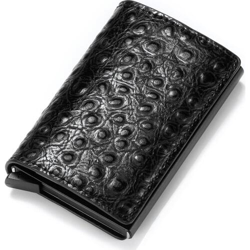Aaby Ostrich Grain PU Leather Card Holder Money Clip Samll Coin Purse Single Aluminum Business Case Wallet Unisex