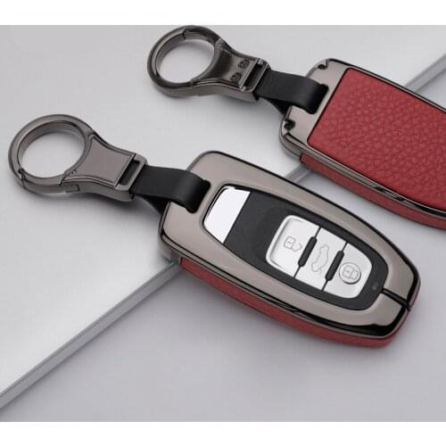 Alloy+Leather Smart Car Key Case Shell Cover Protection Holder Protector Fit For Audi A4 A5 A6 A7 Q5 Q2 Car-styling Accessories