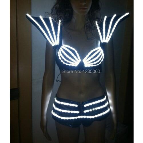 Hot Sale Colorful LED light costumes dj disco clothes luminous vest bar ballroom dance women signal sell bra shoulder and pants