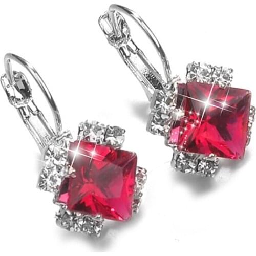 Fashion 2018 Stone Rhinestones White Red Square Crystal Drop Earrings For Women Statement Wedding Jewelry Pendientes Mujer