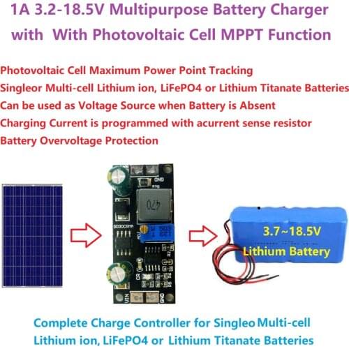 MPPT Solar Controller 1A 3.2V 3.7V 3.8V 7.4V 11.1V 14.8V Lithium ion LiFePO4 Titanate Battery Charger Module