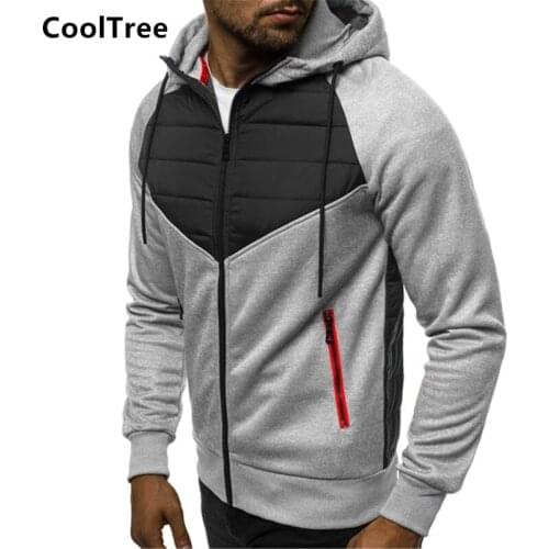 CoolTree Men Casual Jacket Spring Autumn Patchwork Long Sleeve Hooded Coats Male Slim Zipper Outerwear Cardigan Brand Clothing