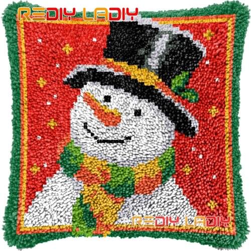 Latch Hook Cushion Happy Snowman DIY Needlepoint Kits Chunky Acrylic Yarn Arts Crocheting Lofty Pillow Case Hobby & Crafts