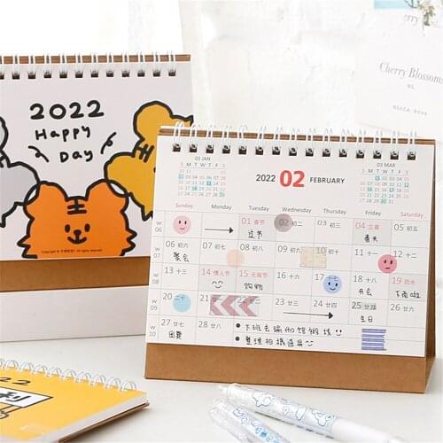 2022 Desk Calendar 365 Days Cute Cartoon Tiger Calendar Mini Desktop Dual Daily Scheduler Table Planner Yearly Agenda Organizer