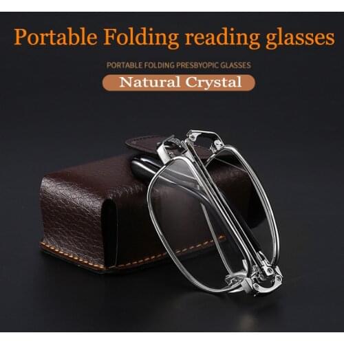New fashion Folding Natural Crystal Reading Glasses Women Men Portable Metal frame Glass Eyeglasses With Original Box 1.0 To 4.0
