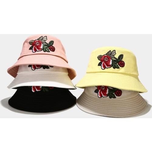 New Fashion Bucket Hats For Women 3D Peony Flower Embroidered Summer Sunbonnet Fedoras Chapeau Fisherman Cap De Pescador Gorro