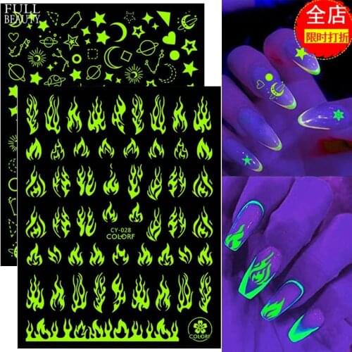 New 3D Nail Art Sticker Luminous Flame Butterfly Moon Love Nail Decoration Sticker