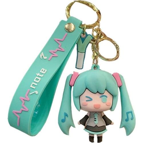 Original Hatsune Miku Charm Keychain Vocaloid Keyring Anime 3D Silica Gel Character Cosplay Accessories Cute Lovely Kids Gift