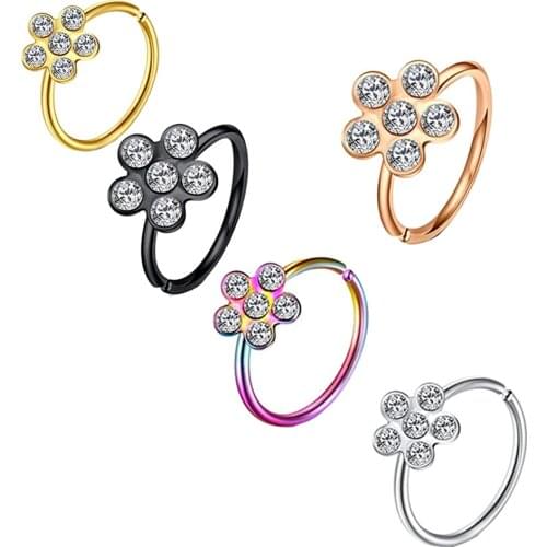 TIANCIFBYJS Piercing Nose Ring Expander Seamless Segment Ear Nose Hoops Gold Color Cz Tragus Cartilage Earrings Nostril Body