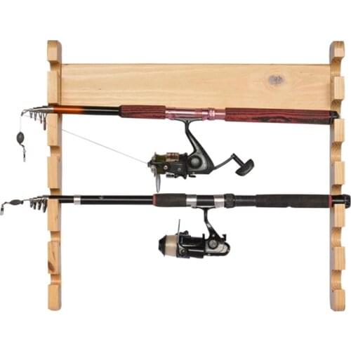 Portable 6-rod Fishing Rod Rack Wooden Holder Rod Garage Wall Mount Rods Rack Organizer Storing Fishing Poles Boat Accessories