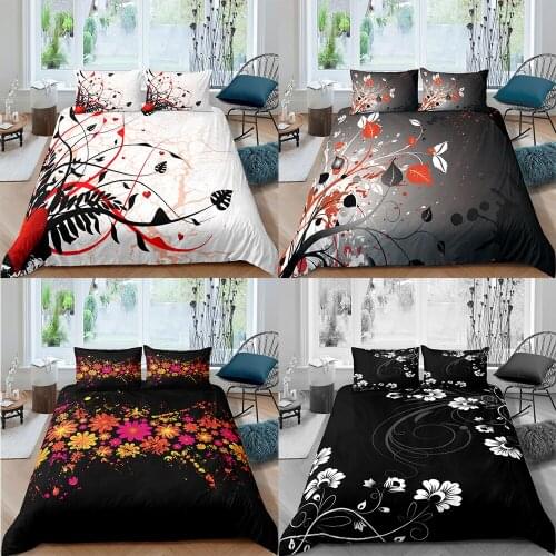 Flower Pattern Bedding Set Luxury 2/3 Pcs Leaf Duvet Cover Set Home Textile Single/Twin/Double/Full/Queen/UK/AU/US King Bed Set