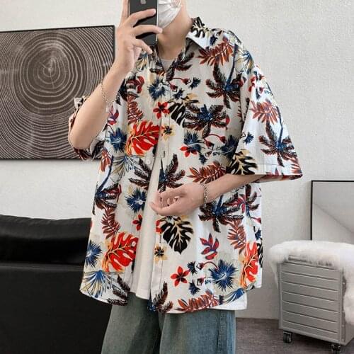 Summer Short-sleeved Shirts Men Fashion Printed Casual Shirts Men Streetwear Loose Breathable Flower Shirts Mens Hawaiian Shirts