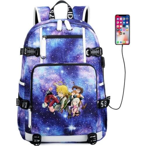 The Seven Deadly Sins School Bag usb charging travel bag canvas shoulder bag Teenager boys girls Backpack Laptop bag