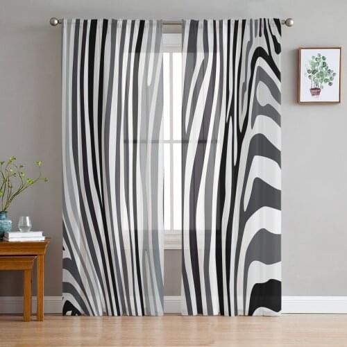 Zebra Black And White Stripes Voile Curtains for Living Room Window Treatment Sheer Curtains for Bedroom Kitchen Drapes