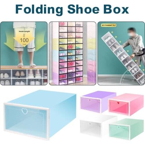 Stackable Shoe Storabe Box Foldable Plastic Shoes Organizer with Transparent Lid Shoe Container Bin Shoebox Shoe-shelf