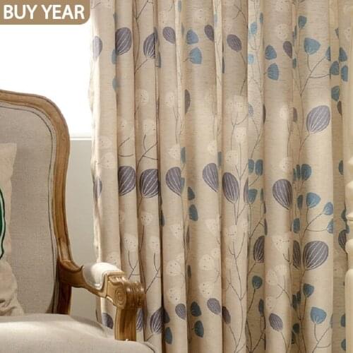 Modern Simple Curtains for Living Dining Room Bedroom Pastoral Style Curtain Cotton and Linen Printed Fabric Tulle Customization
