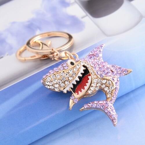 Rhinestone-Crystal Shark Keychain Heart-hollow-out Fish Fishing Keyrings Jewelry Women Girls Bag Pendant Charms Accessories