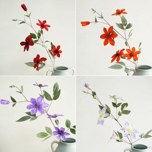Fresh Simulated Clematis single bouquet Wedding Silk Plastic Flower Decoration Living Room Home Decoration