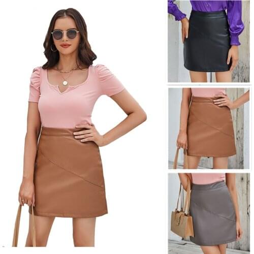 High Quality 2021 New Faux Leather Skirt Ladies High Waist Slim A-Line Pack Hip Korean short dress