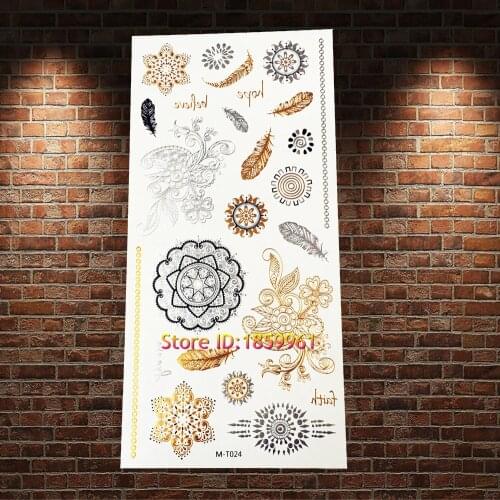 1PC Hot Gold Feather Design Women Flash Metallic Tattoo Choker Body Art Pendants Pattern AGT02 Sexy Henna Tattoo Jewelry Sticker