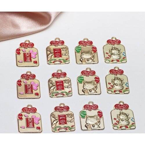 10pcs Chinese wind lucky cat safe luck Earrings for Girl Cute alloy pendant diy handmade jewelry earrings accessories materials