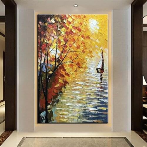 100% Hand Painted Landscape Colorful Abstract Oil Palette Knife Painting Wall Art For Home Decoration Wall Pictures No Frame