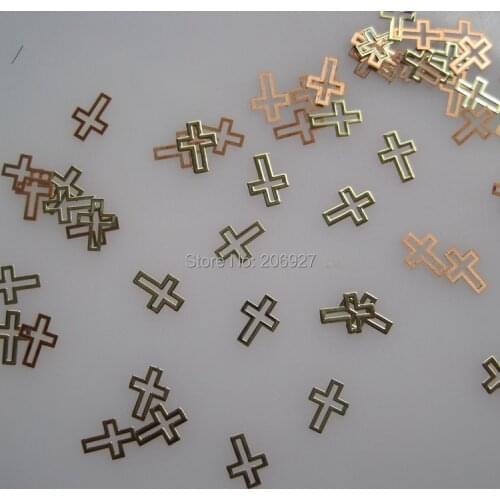MS212-2 100pcs Gold Cute Cross Metal Sticker Nail Art Metal Sticker Nail Art Decoration Non-adhesive Sticker