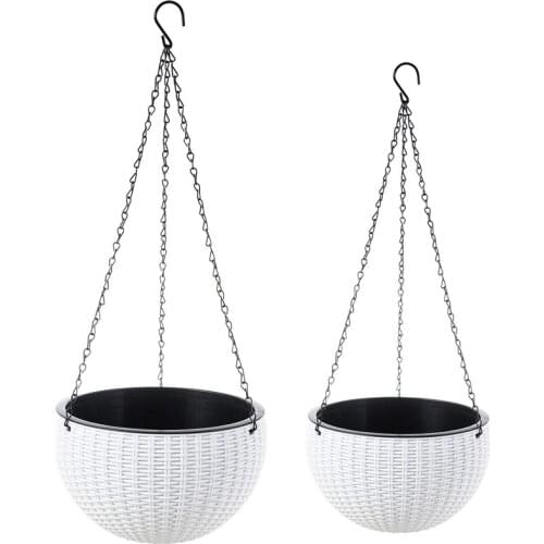 2-Pack Dual-Pots Design Hanging Basket Planters Self-Watering Indoor Outdoor Plant & Flower Hanging Pots with Drainer and Chain
