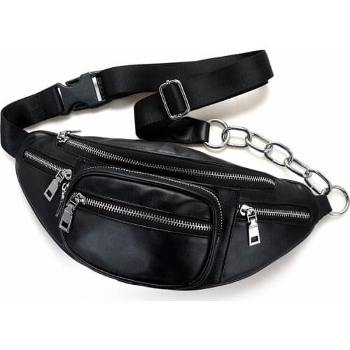 2021 Solid PU leather handbag Women chest Pack Punk Bag Womens Belt Waist Bag Women Waist Pack cell phone mini