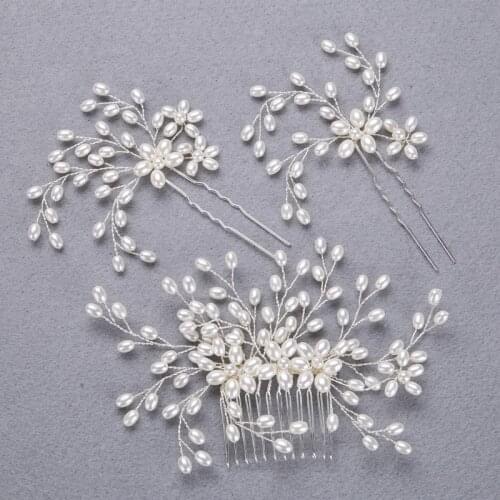 Fashion pearl bride headdress hair jewelry FORSEVEN Silver Color Hair Combs Wedding pearl hair accessorie Hair pin E17082-21