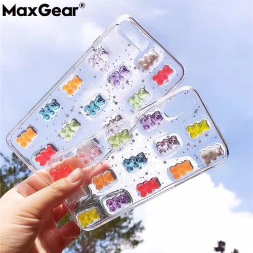 3D Cute Cartoon Bear Clear Case With Design For iPhone SE 2020 11 Pro Max XS XR X 6S 7 8 Plus Glitter Transparent Silicone Cover