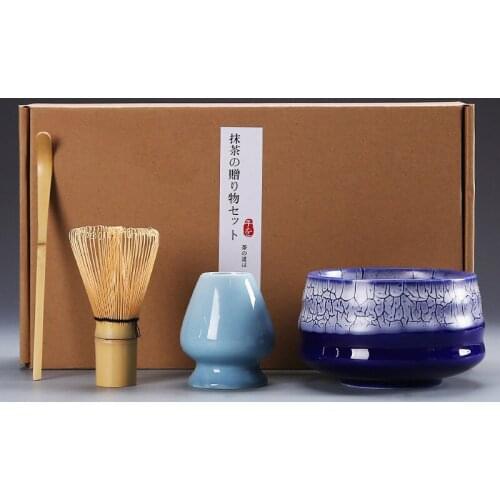 4pcs Ceramic Bamboo Traditional Matcha Gift Set Matcha Whisk Spoon Matcha Bowl Whisk Holder Japanese Tea Sets Kitchen Teaware