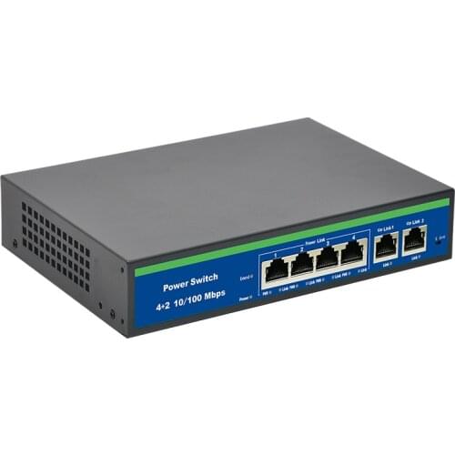 6(4+2) port Poe Switch Smart Network Ethernet Switch 10M/100Mbps 4 RJ45 Ports 2 Uplink Built-in Power Supply